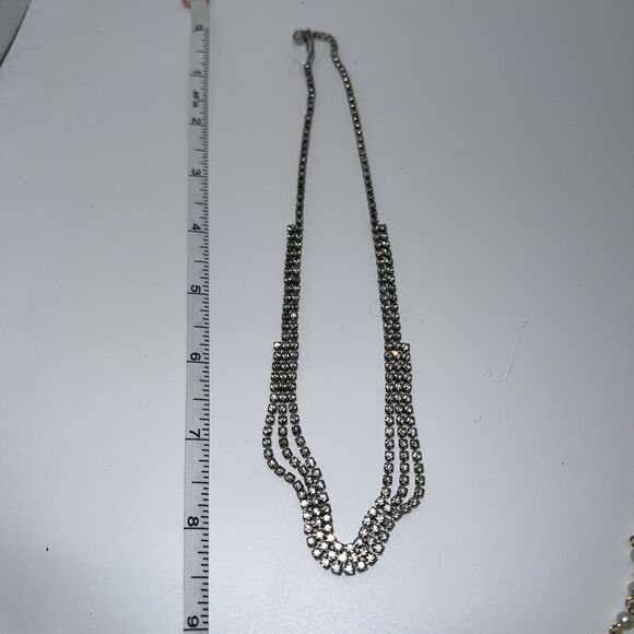 Choker Necklace Crystal Rhinestone Silver Rare Marquise Glitzy Collar Vintage - Picture 6 of 6